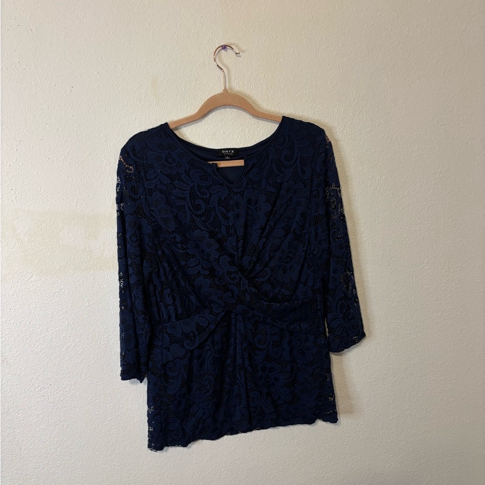 Elegant Navy Lace Women's Top